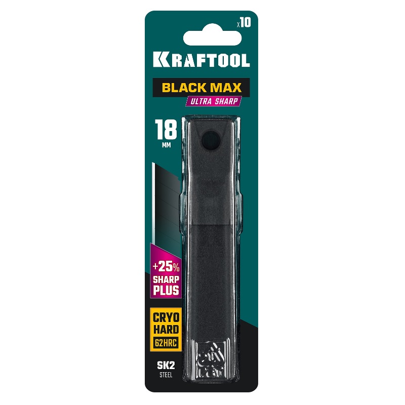 Сегментированные лезвия для канцелярского ножа Kraftool Black max 09602-18-S10 (10 шт, 18 мм, 8 сегментов) сменные лезвия к бритвам pmr 0304r 0305r 0306r 0307rc 0308rc 0309rc