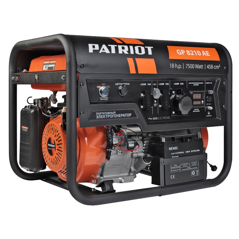 Бензиновый генератор с электрозапуском Patriot GP 8210AE (однофазный, 7 кВт, 4-х тактный мотор) генератор бензиновый patriot gp 6510ae