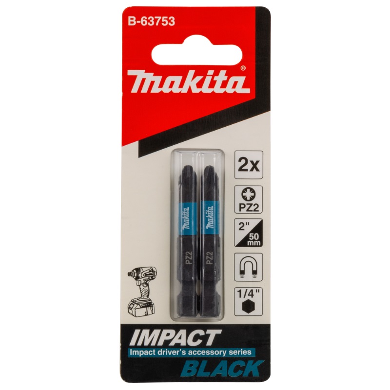 Насадка PZ2 Makita Impact Black B-63753, 50 мм, Е-form (MZ), 2 шт. sennan 3pcs impact socket adapter 1 4 3 8 1 2 nut driver sockets hex shank extension for screwdriver handle tool black silver