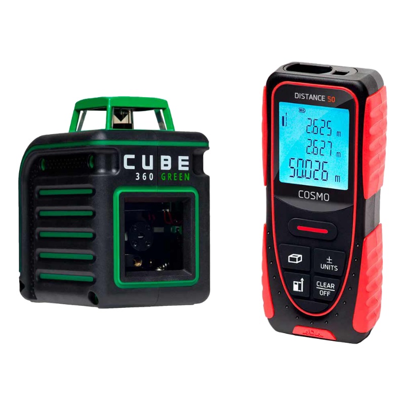 Комплект: Уровень Ada CUBE 360 GREEN Basic Edition + Дальномер Ada Cosmo 50, А00732 лазерный уровень ada cube mini edition а00462