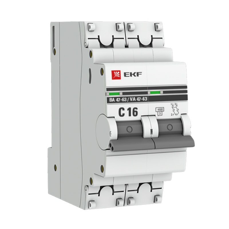 Автоматический выключатель EKF PROxima ВА 47-63 16A/2Р, 4.5кА, C16 расширители на гриф proxima wb02 пара