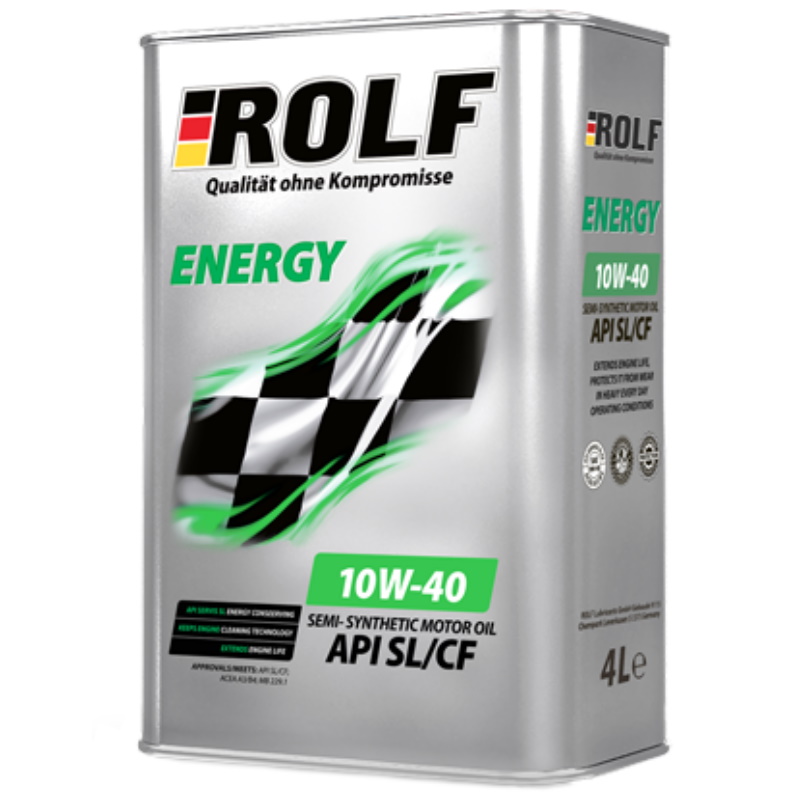 Моторное масло Rolf Energy SAE 10W-40 9195620, API SL/CF ACEA A3/B4, полусинтетика, жесяная канистра, 4л масло моторное полусинтетическое 10w40 rolf energy 4 л 322227