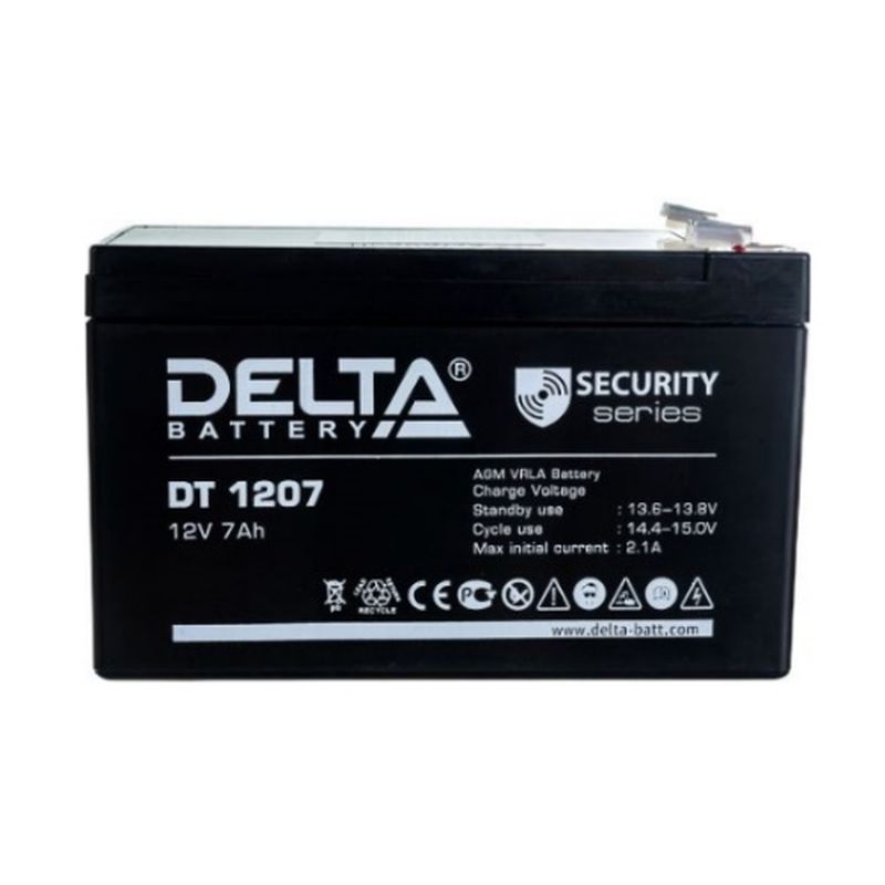 Батарея аккумуляторная Delta DT 1207 265386 (AGM, 12В, 7Ач, габариты 152х65х100мм) батарея аккумуляторная delta dt 1207 265386 agm 12в 7ач габариты 152х65х100мм