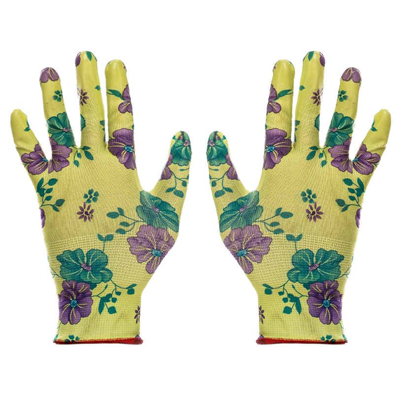 Садовые перчатки зеленые Grinda 11295-S размер S-M, прозрачное нитриловое покрытие (пара) перчатки садовые hq 15 xl кожа спандекс