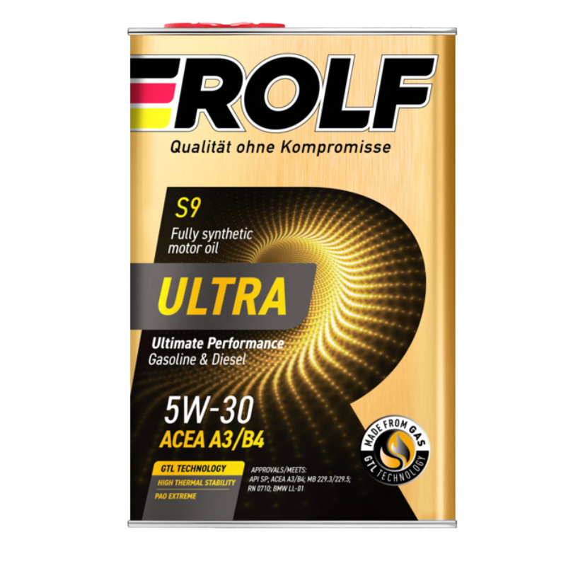 Синтетическое моторное масло Rolf Ultra S9 5W-30 A3/B4 SP 1л металл  9378076 масло моторное синтетическое 5w30 rolf 4 л 322228