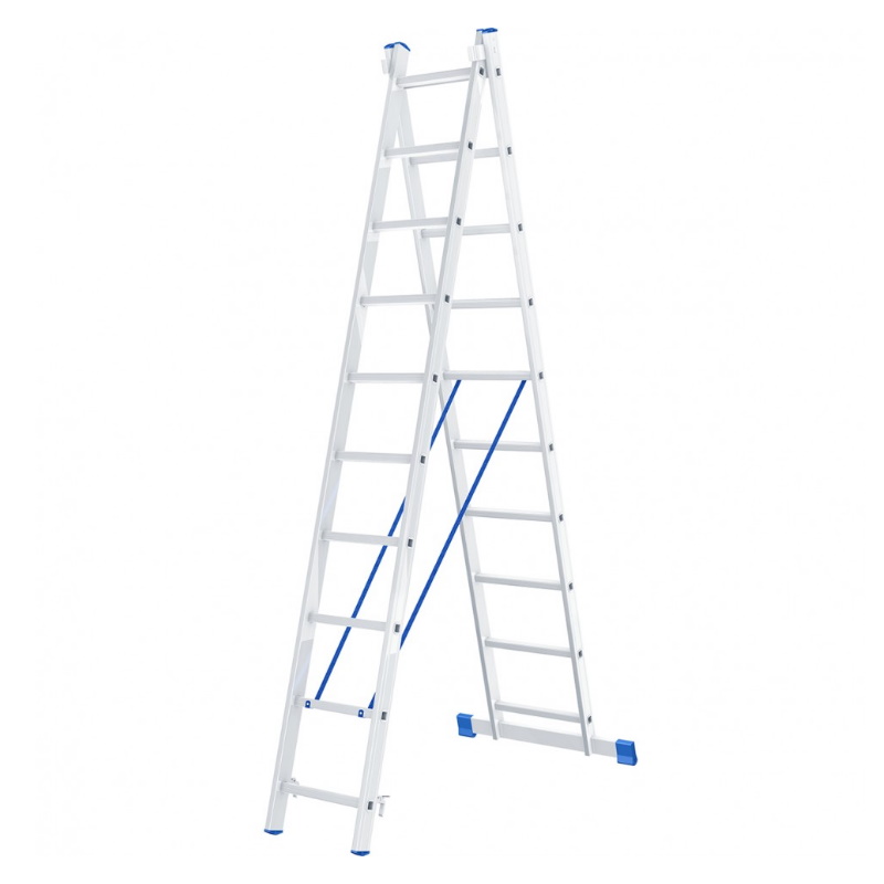 Лестница Сибртех 97910, 2 х 10 ступеней, алюминиевая, двухсекционная алюминиевая шарнирная лестница сибртех
