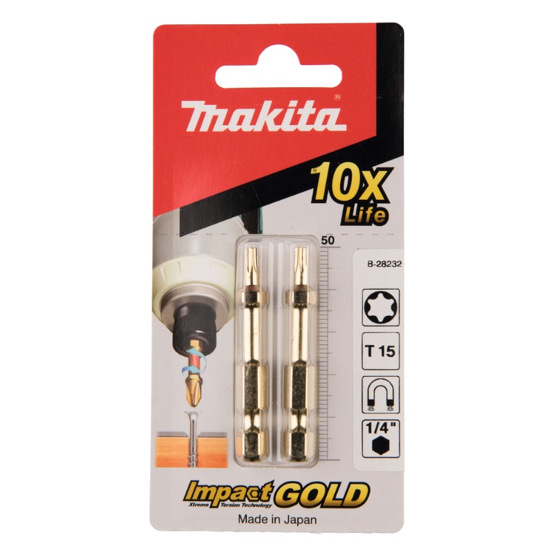 Насадка Makita Impact Gold T15 B-28232, 50 мм, E-form (MZ), 2 шт. original makita 763228 8 0 10mm 3 8 24unf keyless impact drill chuck for df330d fd02w ad02w df331d df330dwe 766007 3