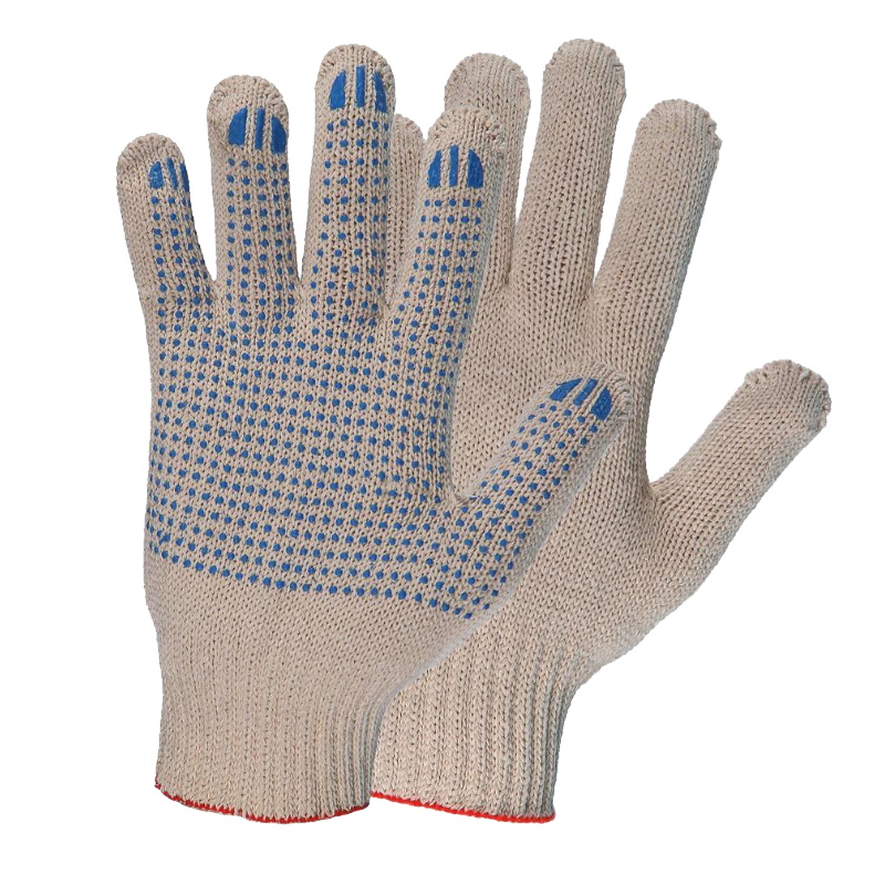 Перчатки трикотажные ХБ ПВХ 7,5 класс, 4-х нитка, белые трикотажные перчатки с пвх в 4 нити волна пара