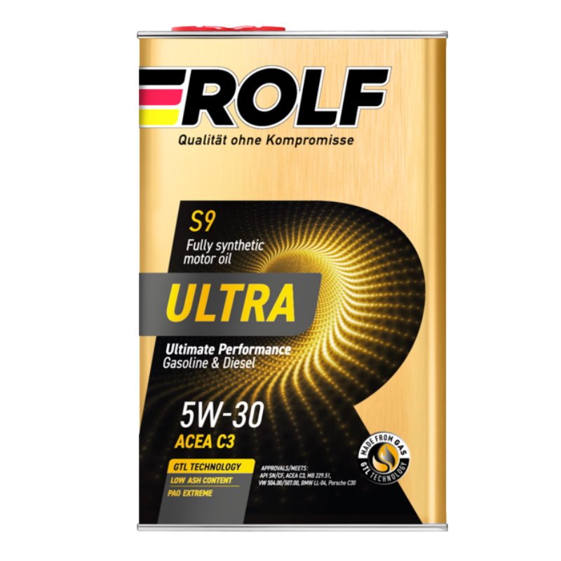 Синтетическое моторное масло Rolf Ultra 5W-30 C3 SN/CF, 1л металл  9375339 синтетическое моторное масло rolf ultra 0w 30 a7 b7 sp 1л металл 9375334
