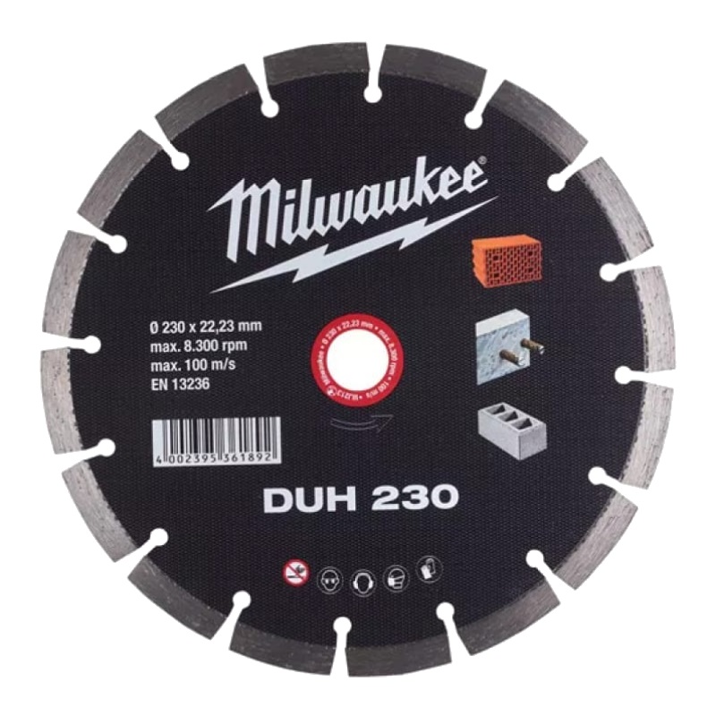 диск алмазный отрезной сегментный стандарт 230 х 22 2 мм сухая резка вихрь Алмазный диск Milwaukee 4932478710 DUH 230 RU (бетон/камень, сухой рез, сегментный тип)