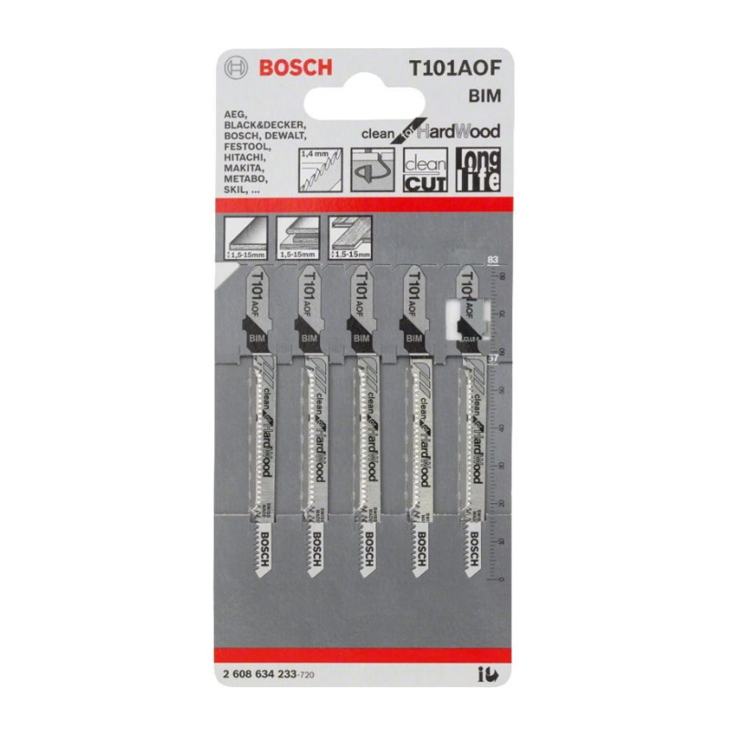 Пилки для лобзика Bosch 2.608.634.233 (T101AOF, BIM, 5 шт.) пилки для лобзика по ламинату patriot edge by t101aof 2шт 814010005