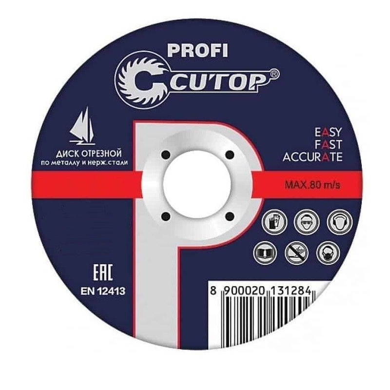 Отрезной круг Cutop Profi 39985т (посадочный диаметр 22,2 мм, вес 0,1 кг, толщина 1,6 мм) диск отрезной по металлу cutop profi т41 355 х 3 5 х 25 4 мм 40008т