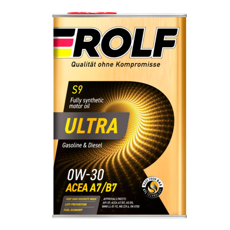 Синтетическое моторное масло Rolf Ultra 0W-30 A7/B7 SP 4л металл  9375336 масло моторное синтетическое 5w40 rolf 4 л 322229