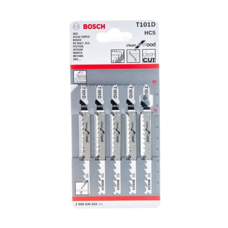 Пилки для лобзика Bosch 2.608.630.032 (T101D, HCS, 5 шт.) пилки для лобзика bosch 2 608 630 032 t101d hcs 5 шт
