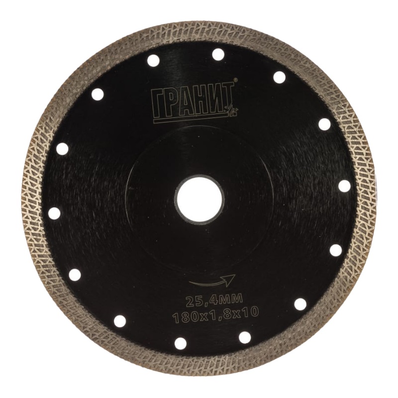 Алмазный диск для плиткорезов Гранит CPSP 250828 (180х25.4х1.8х10 мм, по керамограниту/керамике)) алмазный диск по керамограниту керамике гранит cpst 250827 125х1 2х10 мм