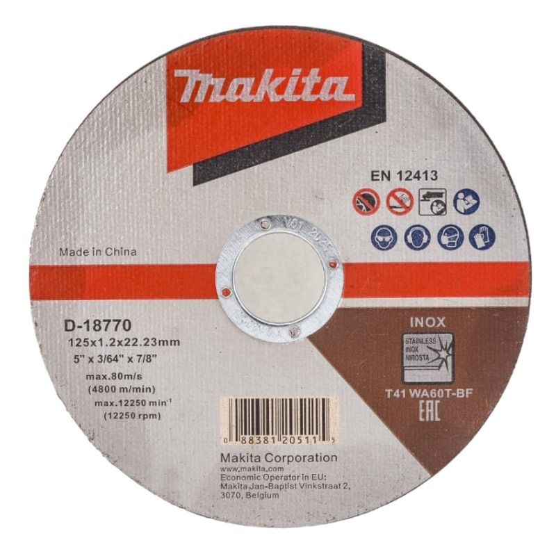 Абразивный отрезной диск для нержавеющей стали плоский Makita WA60T 125х1,2х22,23 D-18770 диск отрезной по стали волжский абразивный завод 125x22 2x1 6 мм