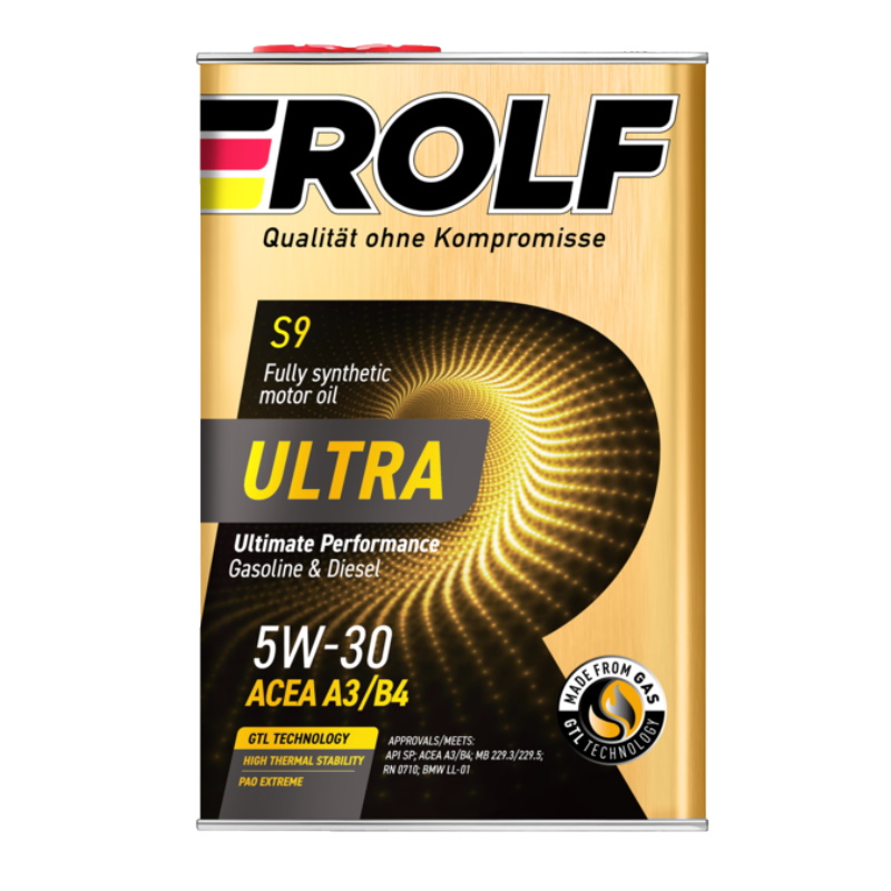 Синтетическое моторное масло Rolf Ultra S9 5W-30 A3/B4 SP, 4л металл  9378078 синтетическое моторное масло rolf ultra 0w 30 a7 b7 sp 1л металл 9375334