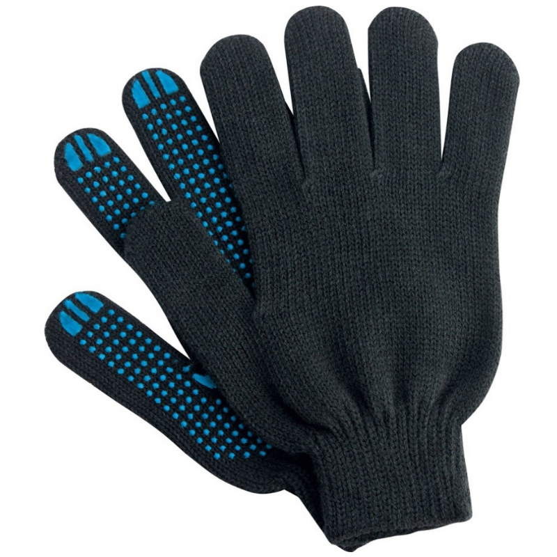 Трикотажные перчатки в 5 нитей с точечным ПВХ, черные (пара) трикотажные перчатки с пвх в 4 нити волна пара