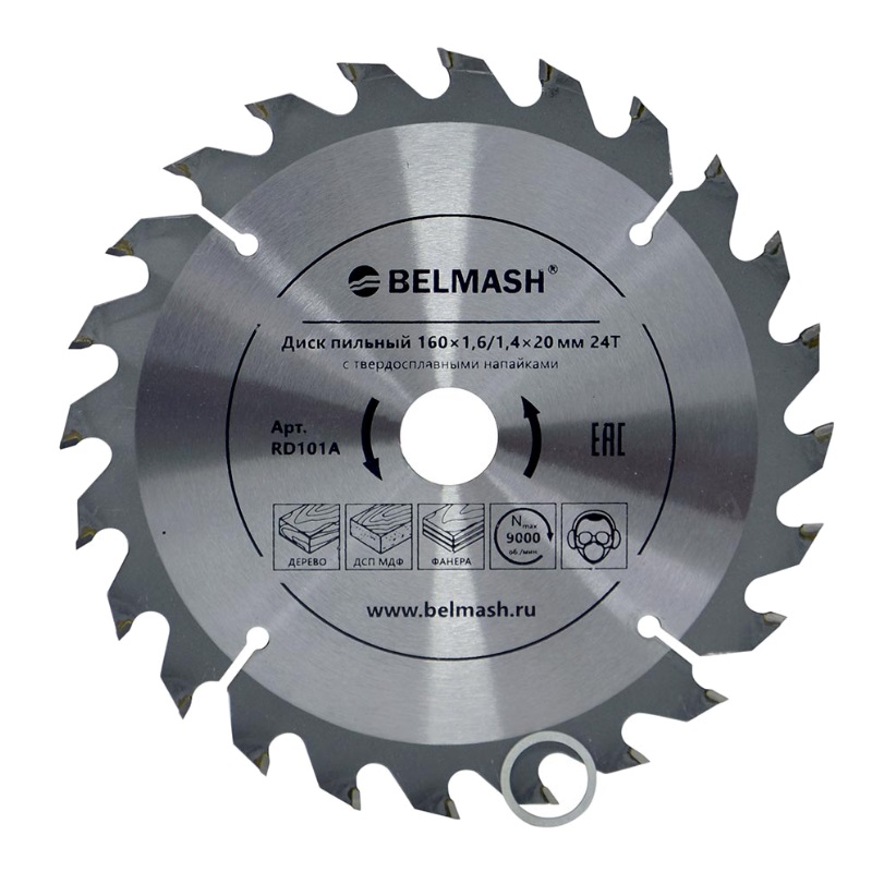 Диск пильный Belmash 160×1,6/1,4×20/16 24Т RD101A диск пильный belmash 280x3 0 1 8x32 30 24t rd124a