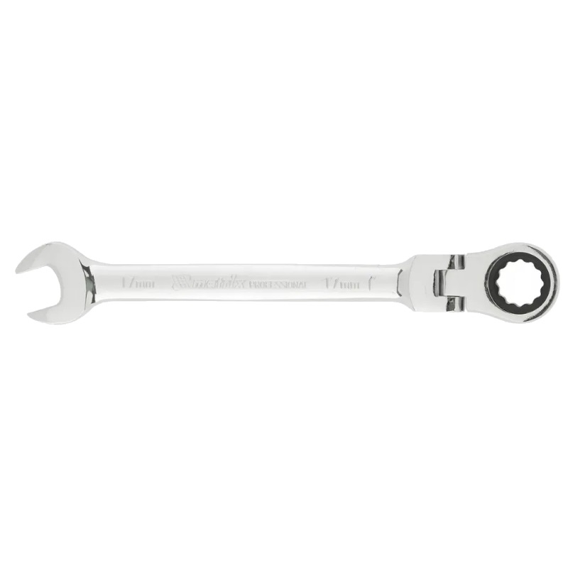 Ключ комбинированный трещоточный Matrix 14869 (17 мм, CrV, шарнирный, зеркальный хром) ключ комбинированный с трещоточным механизмом кратон 8 мм