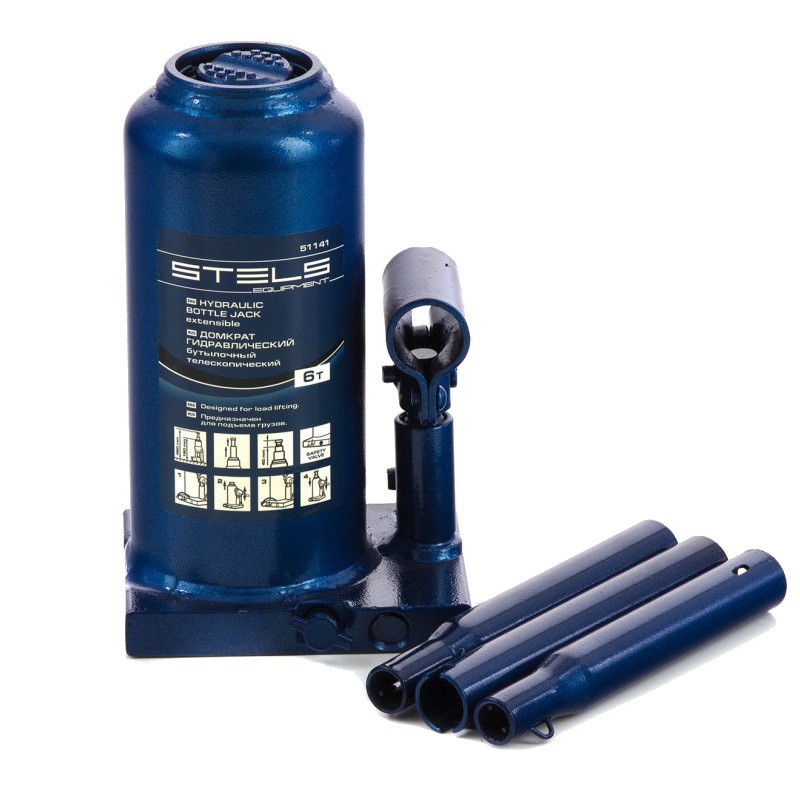 Бутылочный гидравлический домкрат Stels 51141 (6 т, 190-480 мм, телескопический) домкрат гидравлический бутылочный kraftool kraft lift 43462 20 z01