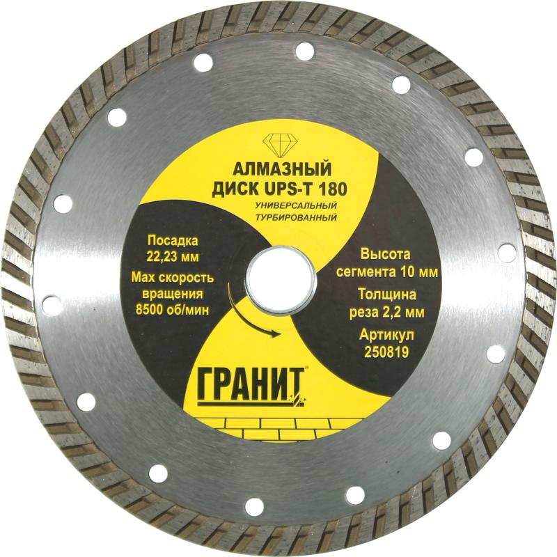 Универсальный алмазный диск Гранит UPS-T180 250819 (диаметр 180 мм, посадочное отверстие 22.2 мм) алмазный диск для режущего инструмента гранит ups t 230 250820 универсальный