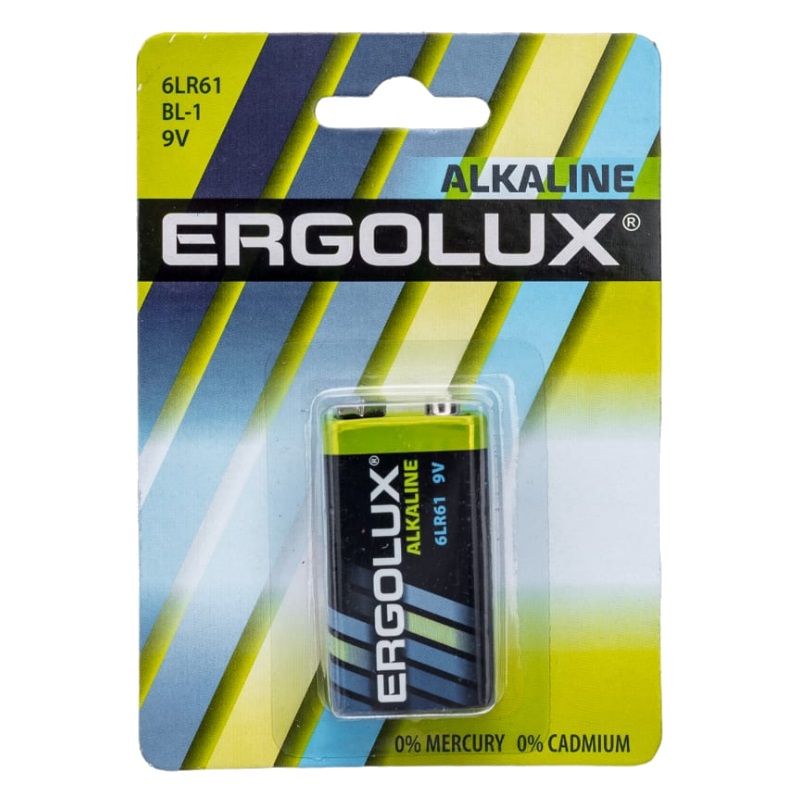 батарейка ergolux 9v 6lr61 6f22 zinc carbon солевая 9 в спайка 12443 Элемент питания алкалиновый Ergolux 