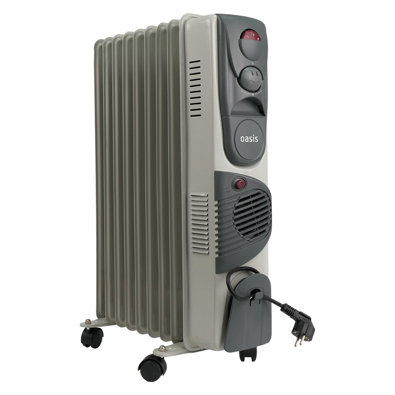 Масляный электрообогреватель с терморегулятором Oasis BB-20Т (9 секций, 2000 вт, площадь обогрева 20 кв.м.) масляный радиатор oasis ut 25 серый