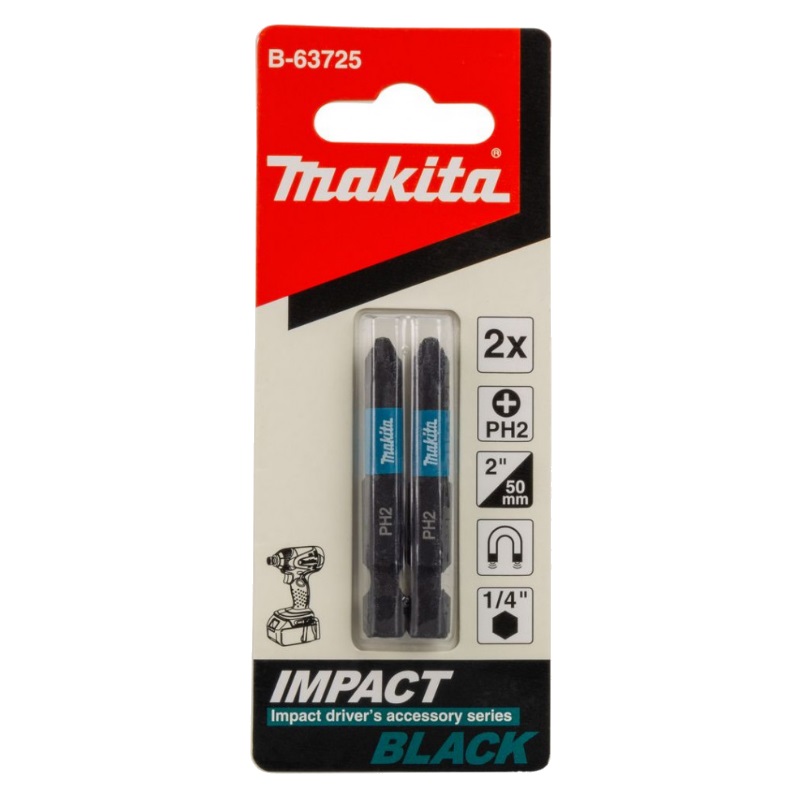 Насадка Makita Impact Black PH2, 50 мм, Е-form (MZ), 2 шт. B-63725 sennan 3pcs impact socket adapter 1 4 3 8 1 2 nut driver sockets hex shank extension for screwdriver handle tool black silver