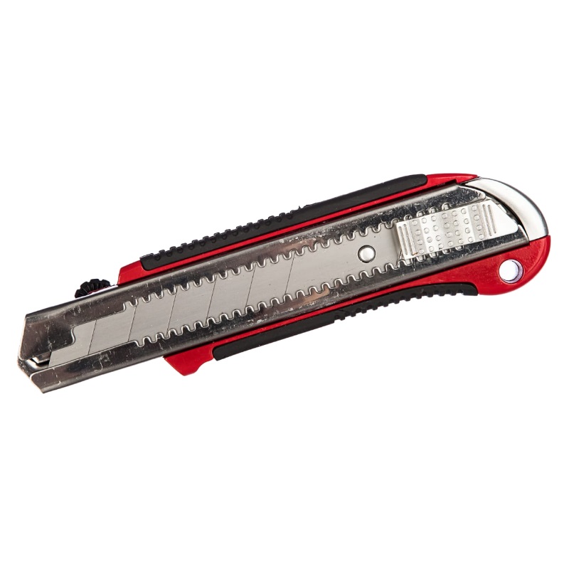 Офисный нож Matrix 78959 (усиленный, 25 мм, металлическая обрезиненная рукоятка, блистер) скребок matrix 100 мм фиксированное лезвие металлическая обрезиненная ручка 79545