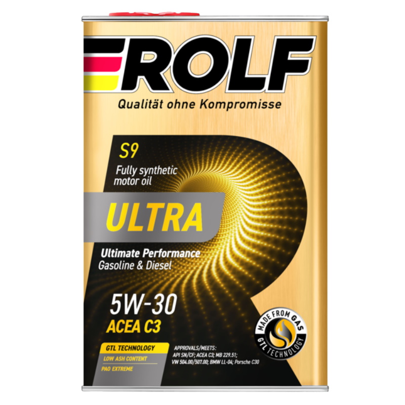 Синтетическое моторное масло  Rolf Ultra 5W-30 C3 SN/CF, 4л металл  9375341 синтетическое моторное масло rolf ultra 0w 30 a7 b7 sp 1л металл 9375334