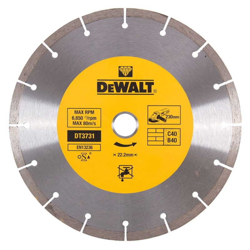 Алмазный диск DeWalt DT3731-QZ (230х22.2 мм, бетон, сегментный тип, высота кромки 7 мм) диск алмазный турбированный практика сделай сам 036 360 230х22 мм