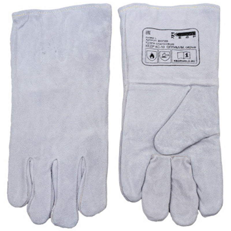 Перчатки спилковые Кедр КС-10 ОПТИМУМ, серые (пара) кевларовая нить solaris
