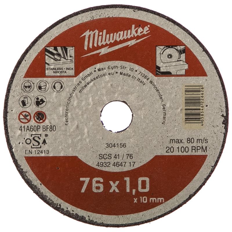 Отрезной диск по металлу Milwaukee, 76х1,0х10 мм  4932464717 монтажная пила по металлу hikoki cc14st электрическая набор с диском 355 мм и ключом 2200 вт вес 17 кг 3800 оборотов