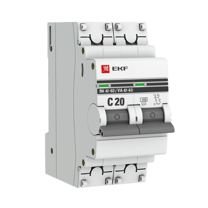 Автоматический выключатель EKF PROxima ВА 47-63 20А/2Р, 4.5кА, C20 расширители на гриф proxima wb02a пара