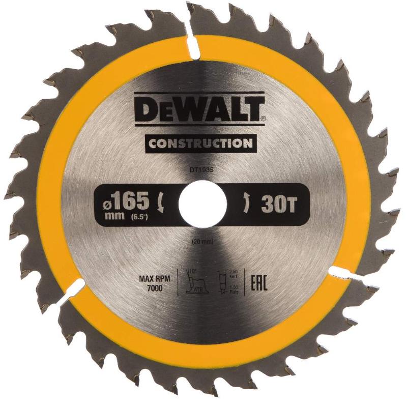 Пильный диск DeWalt CONSTRUCT DT1935-QZ, 165/20 мм диск пильный по дереву с гвоздями dewalt construction 165 20 30 atb 10° dt1935 qz