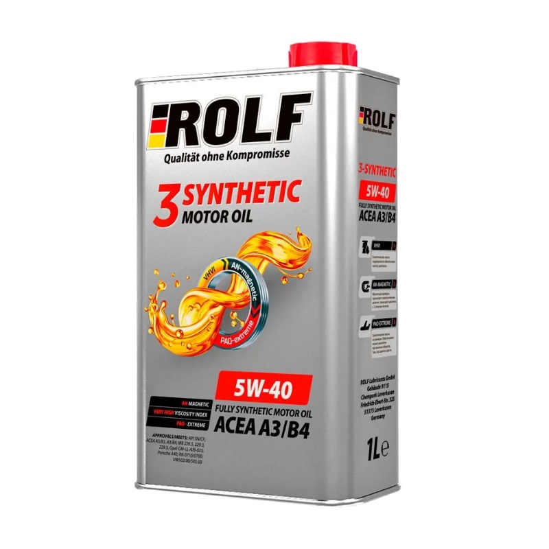 Масло моторное синтетическое Rolf 3-synthetic SAE 5W-40 API SN/CF ACEA A3/B4 1 л 9333290 масло моторное синтетическое 5w40 rolf 1 л 322234