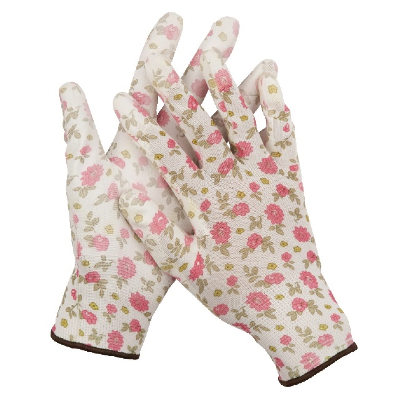 Садовые перчатки бело-розовые Grinda 11291-M размер M прозрачное PU покрытие (пара) перчатки садовые с полиуретановым покрытием