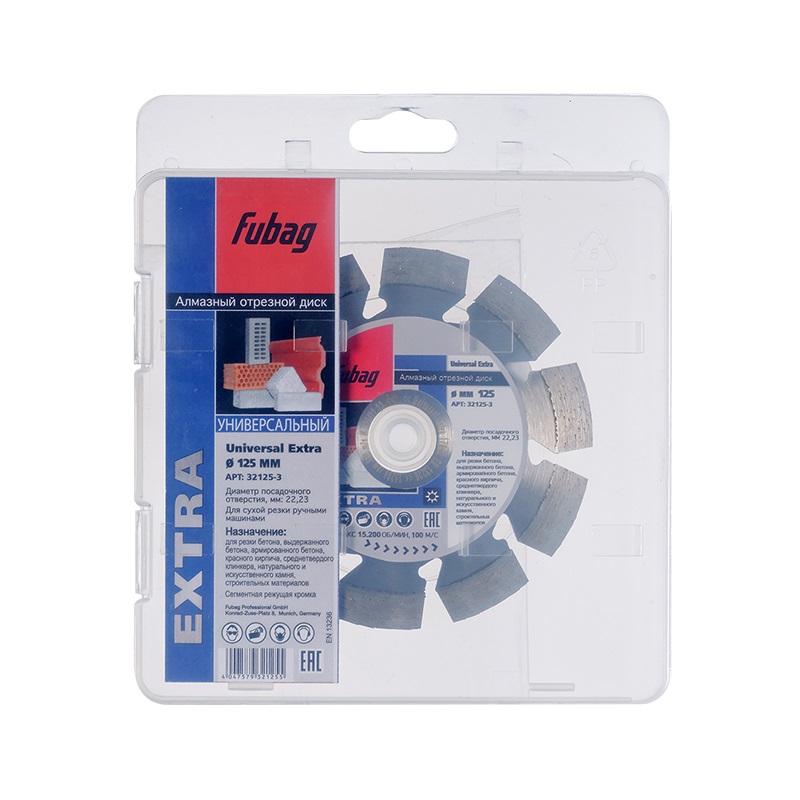 Алмазный отрезной диск Fubag Universal Extra 32125-3 (125x22.2 мм) алмазный диск bosch eco universal turbo 115x22 23 мм 2 608 615 036