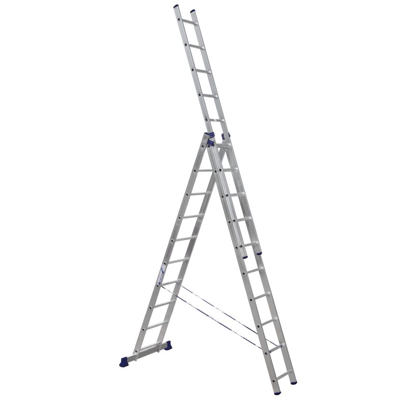 Лестница трехсекционная Алюмет 5310, количество ступеней 3х10 лестница сибртех 97820 3 х 10 ступеней алюминиевая трехсекционная