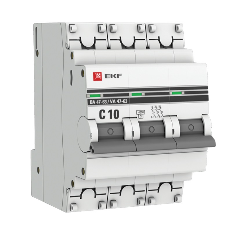 Автоматический выключатель EKF PROxima BA 47-63 10А/3P, 4.5 кА, C расширители на гриф proxima wb02a пара