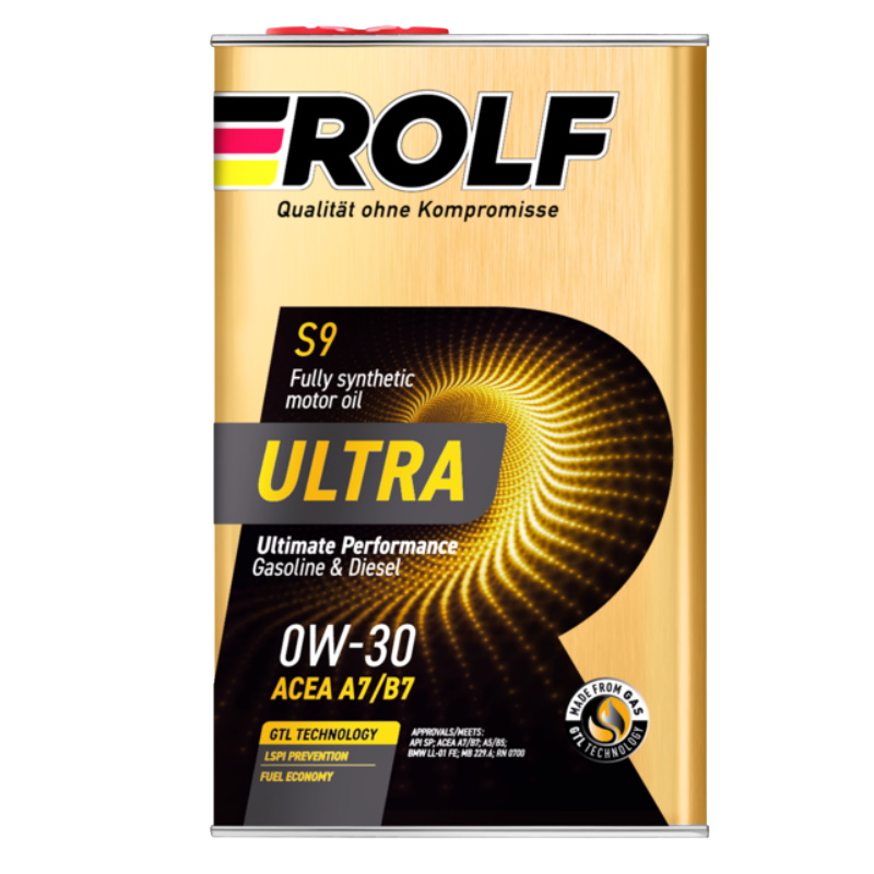 Синтетическое моторное масло Rolf Ultra 0W-30 A7/B7 SP 1л металл  9375334 масло моторное синтетическое 5w40 rosneft magnum ultratec 4 л 40815442