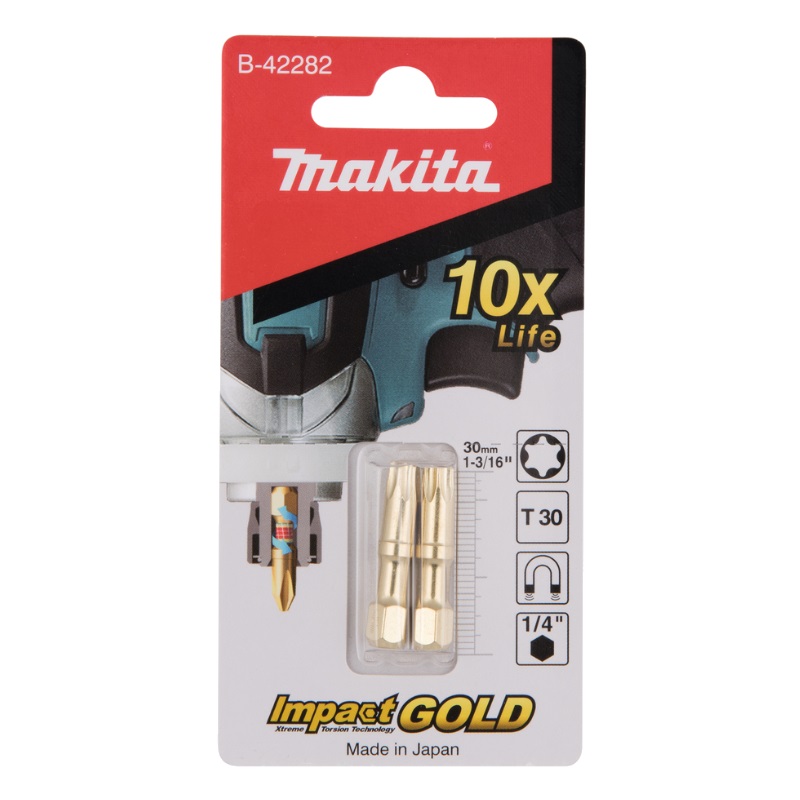 Насадка Makita Impact Gold Shorton T30 B-42282, 30 мм, E-form (MZ), 2 шт. насадка двусторонняя makita silver torsion ph1 110 мм e form mz 3 шт b 21858