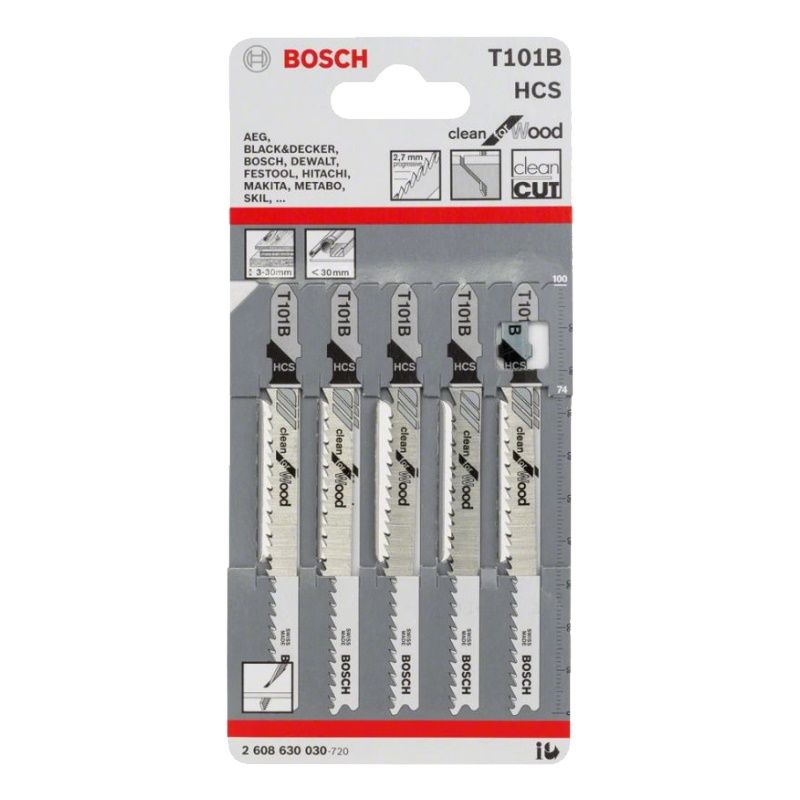 Пилки для лобзика Bosch 2.608.630.030 (T101B, HSS, 5 шт.) нить sew all для всех материалов 200 м 748277 854 пастельно болотный