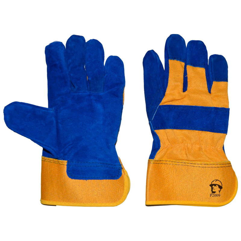 Перчатки комбинированные спилковые РосМарка Р2009, синий/желтый (пара) комбинированные спилковые перчатки mos