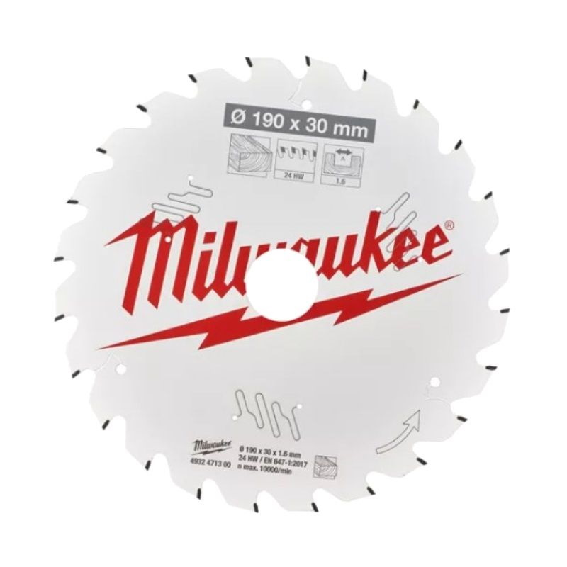 Пильный диск по дереву для циркулярной пилы Milwaukee, 190x30x1,6x24, скошенные зубья, 4932471300 полотно для сабельной пилы по дереву milwaukee 230 5мм 1шт 48005226