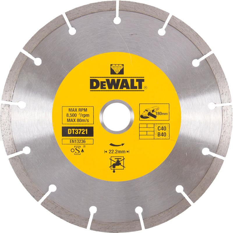 Алмазный диск DeWalt DT3721-QZ (диаметр 180 мм, посадочное отверстие 22.2 мм, назначение: бетон, кирпич) диск алмазный турбированный практика мастер 030 733 диаметр 150 мм материалы бетон кирпич камень