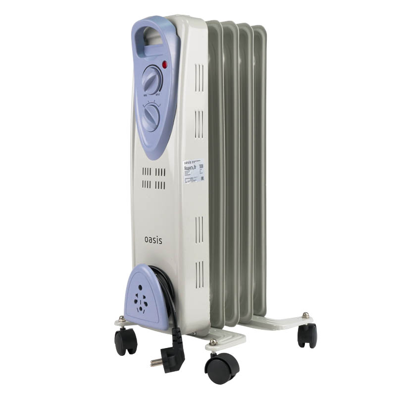 Масляный радиатор Oasis US-10 (5 секций, терморегулятор, 3 режима обогрева) радиатор алюминиевый oasis pro 500 96 12 секций
