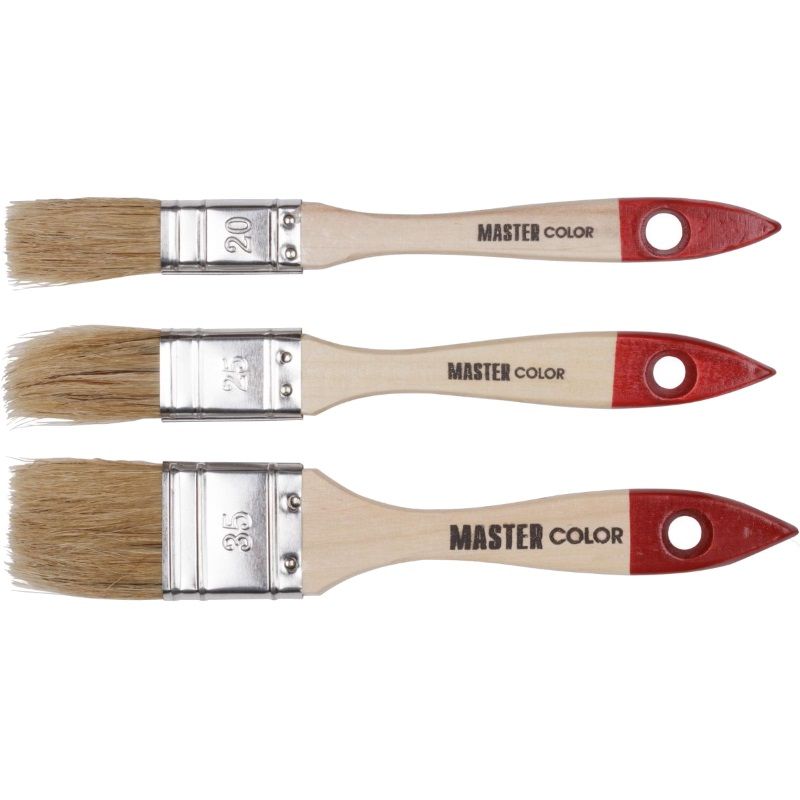 Набор кистей флейцевых Master Color 30-0502 с деревянными ручками, 3 шт. сковорода чугунная прямоугольник 23 5×12×3 см с ручками на деревянной подставке