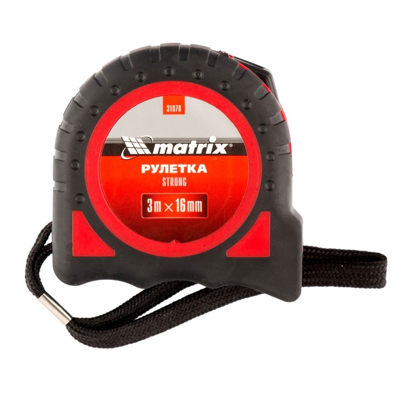Рулетка Matrix Strong 31078 (3 м, 16 мм, обрезиненный корпус) рулетка matrix magnetic с магнитным наконечником 7 5 м x 25 мм